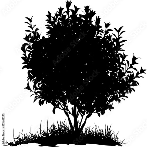 silhouette bush with leaves and shadow on white background. AI generated illustration.