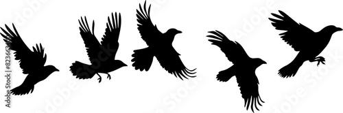 Flying Birds Silhouettes On White Background Vector Design. AI generated illustration.