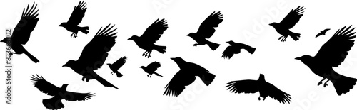 Flying Birds Silhouettes On White Background Vector Design. AI generated illustration.