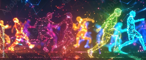 Neon Outlines Of Football Players In A Cyber World With Copy Space, Football Background © AIDreams