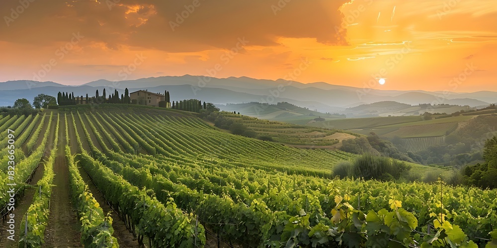 Sunset in Tuscany's renowned vineyard known for Italy's finest wines. Concept Tuscany Vineyards, Sunset Photography, Italy Wine Country, Landscape Views, Fine Wines