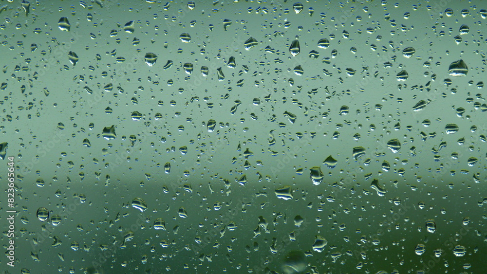 Water Drops On Glass Background. Reflected Light. Pan.
