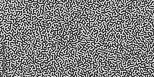 Turing reaction diffusion monochrome seamless pattern with chaotic motion. Linear design with biological shapes. Organic lines in Memphis. abstract truing organic wallpaper background.