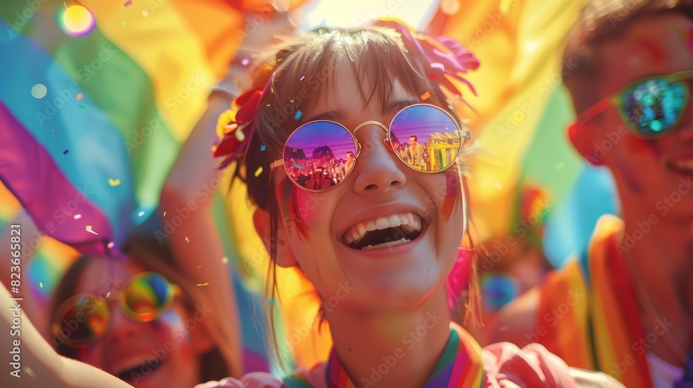 LGBTQ+ family attending a Pride parade, celebrating their identity and community with vibrant activities and performances. LGBTQ+ family attending a Pride parade, celebrating their identity and community with vibrant activities and performances.