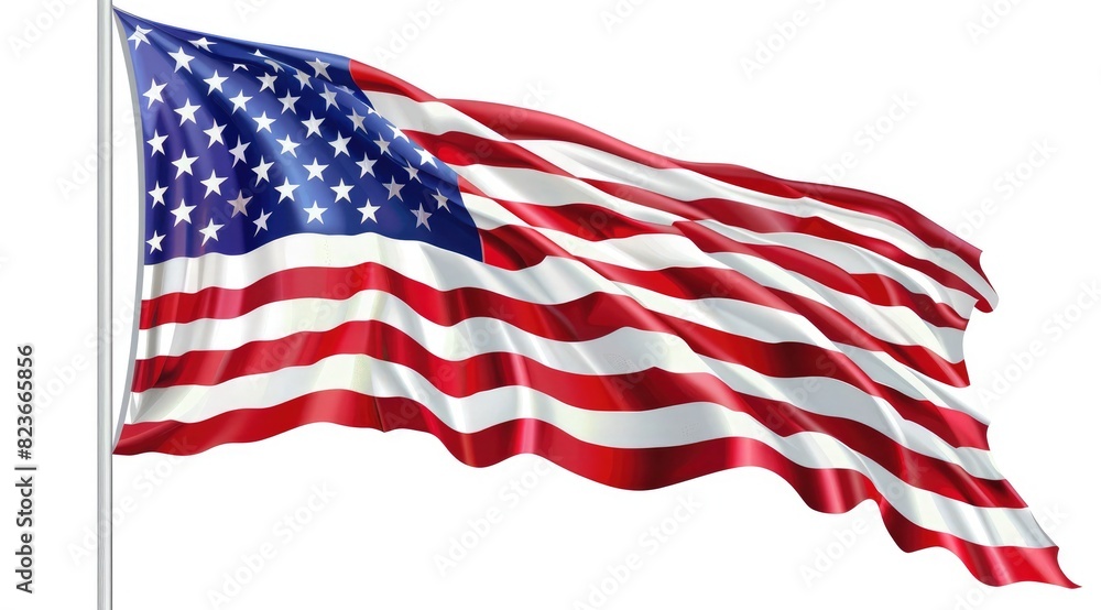 Fototapeta premium The American flag is waving in the wind, white background
