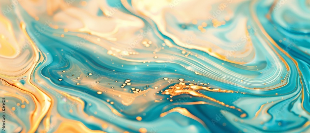 Abstract painting with blue and gold.
