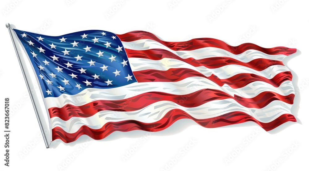 Fototapeta premium The American flag is waving in the wind, white background