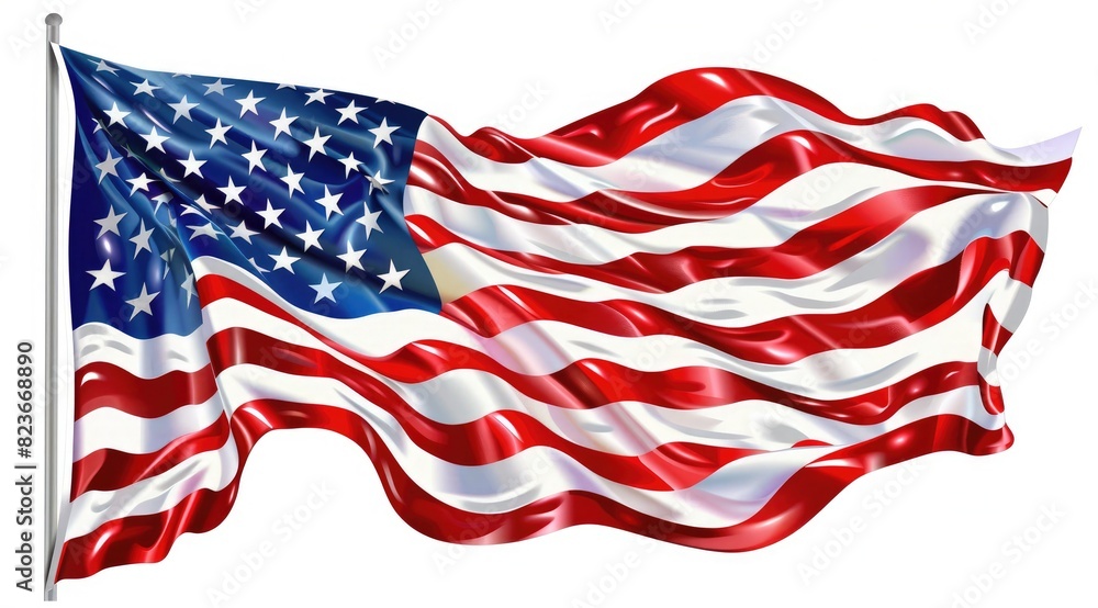 Fototapeta premium The American flag is waving in the wind, white background