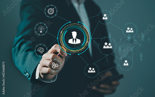 Human resource management concept Technology and networks hr management selection. personnel within the team talented worker