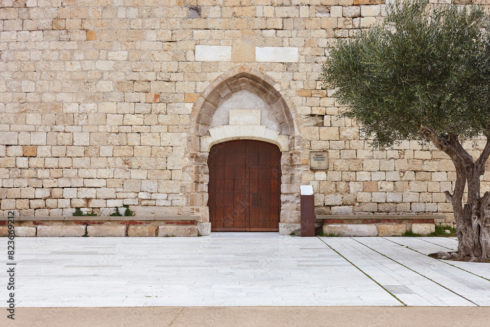 Fototapeta premium Sant Marti de Empuries medieval church facade. Costa Brava, Spain