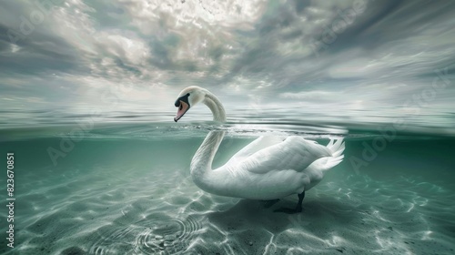 Half underwater swan. photo