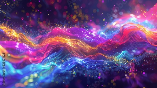 Vivid abstract digital art featuring a mesmerizing blend of vibrant colors and swirling patterns  perfect for creative backgrounds or designs.
