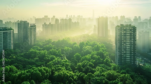 lush green cityscape of ecofriendly metropolis with fresh air sustainable urban planning concept photo