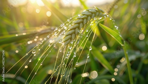 Fresh Dew on Barley in Early Morning Light