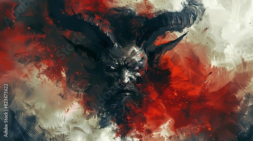 menacing portrait of the horned devil with piercing gaze digital painting photo
