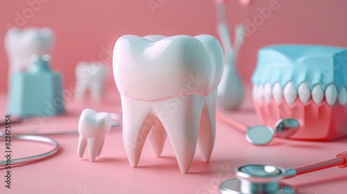 A 3D illustration of a tooth with a pink background.