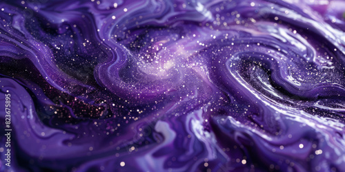 A purple swirl of paint with glitter in the background