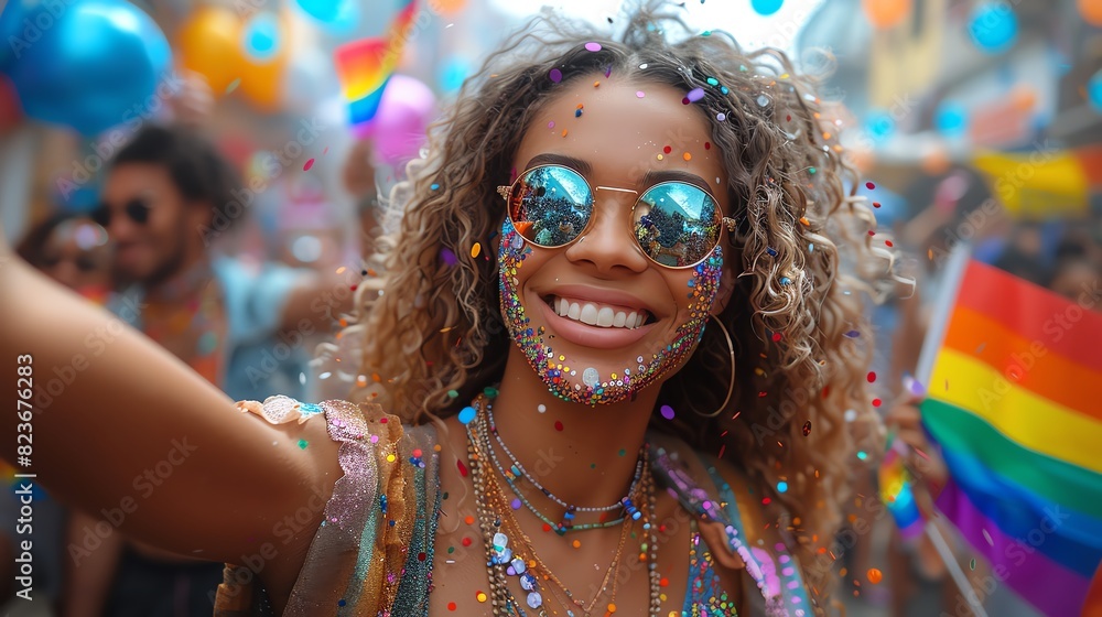 Happy people at a street party celebrating with confetti and joy Happy people at a street party celebrating with confetti and joy