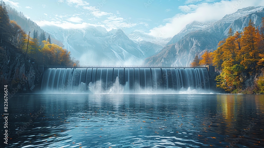 Fototapeta premium A beautiful waterfall in the mountains and clear sky.