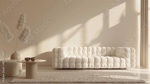minimalist haven sleek living room with tufted modular sofa serene home interior 3d render photo