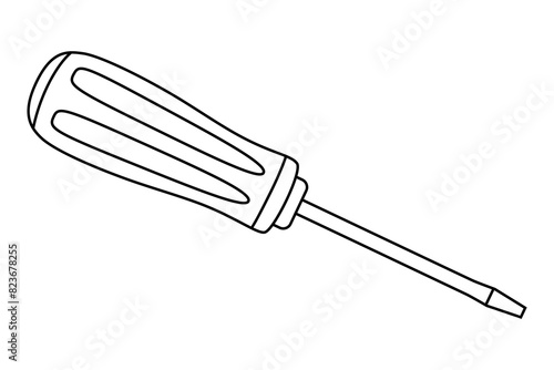 Hand drawn cute outline illustration of screwdriver or turn-screw instrument. Flat vector repair tool in line art doodle style. Support service hardware icon. Settings or fix problem. Isolated.