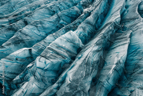 Wallpaper Mural Aerial view of a glacier, capturing the intricate patterns and textures formed by the ice. Highlight the natural lines and subtle color variations to create a minimalist, abstract composition. Torontodigital.ca