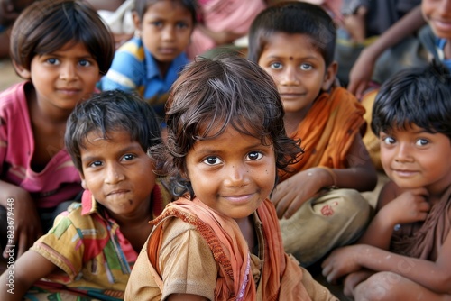 Portrait of a group of indian children in Kolkata, India.