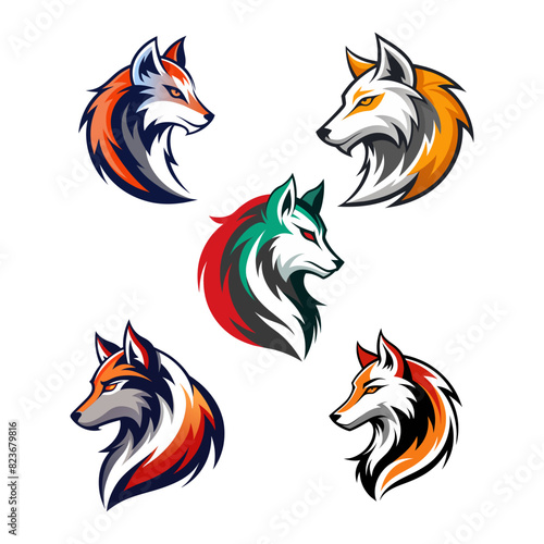 set of wolf head logo vector