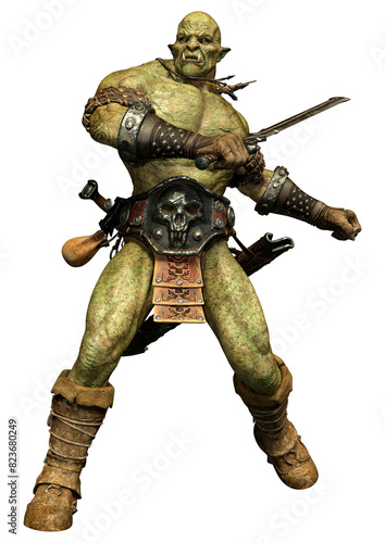 3D Rendering Fantasy Creature Orc on White