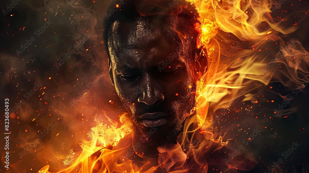 powerful african american man engulfed in flames vigorous tempest concept illustration powerful african american man engulfed in flames vigorous tempest concept illustration