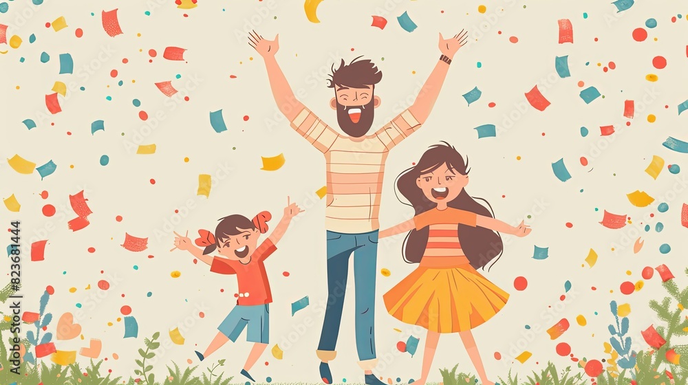 Online party concept. Man and woman with kid dancing together. Video call in social networks. Event, holiday and festival on internet. Cartoon flat vector illustraton isolated on beige background Online party concept. Man and woman with kid dancing together. Video call in social networks. Event, holiday and festival on internet. Cartoon flat vector illustraton isolated on beige background