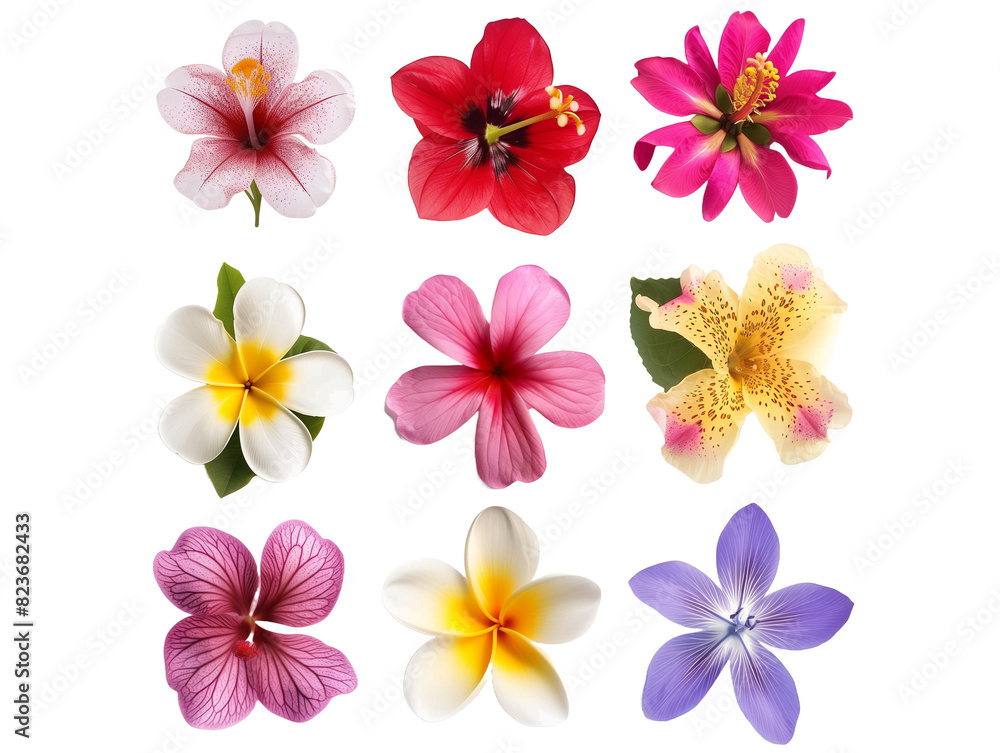 Set of different beautiful tropical flowers, isolated Set of different beautiful tropical flowers, isolated