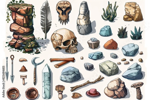 Stone Age objects in a vector illustration. Generative Ai