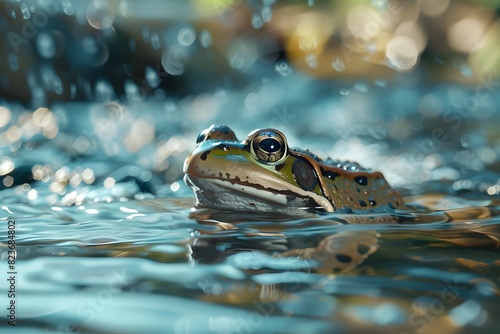 a frog swimming in a deep river © Julaini