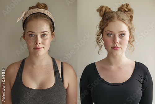 Women's weight before and after comparison side by side. Generative Ai