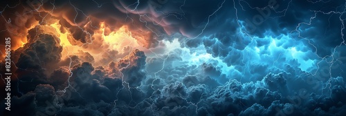 Isolated lightning strikes amid storm clouds. Generative Ai