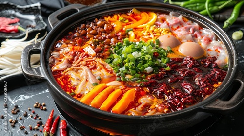 spicy sichuan hot pot with mala flavors chinese cuisine food photography photo
