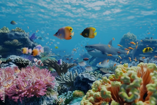 Vibrant Coral Reef Teeming with Exotic Tropical Fish in Captivating Underwater Seascape