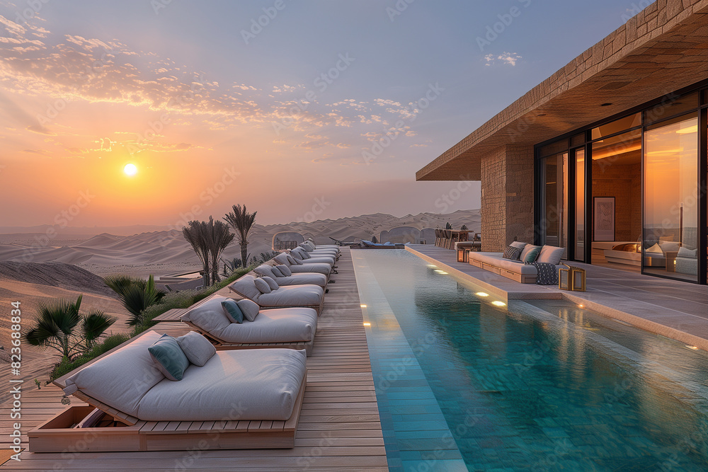 Fototapeta premium Luxury hotel in desert with infinity pool.