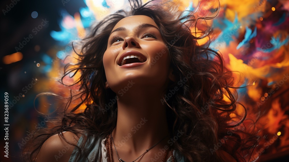Hippie woman in ecstasy, cosmic ethereal trance Conceptual illustration mystical emotion intense feeling Hippie woman in ecstasy, cosmic ethereal trance Conceptual illustration mystical emotion intense feeling