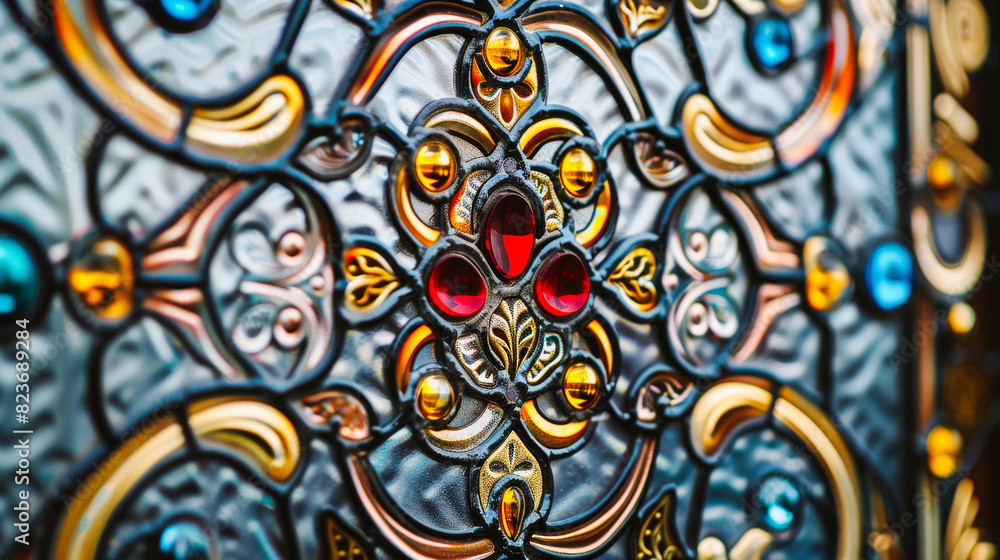A close up of a stained glass window A close up of a stained glass window