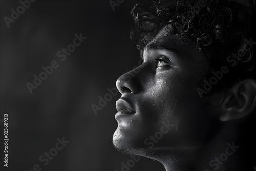 Dramatic Black and White Portrait of a Thoughtful Intense Man