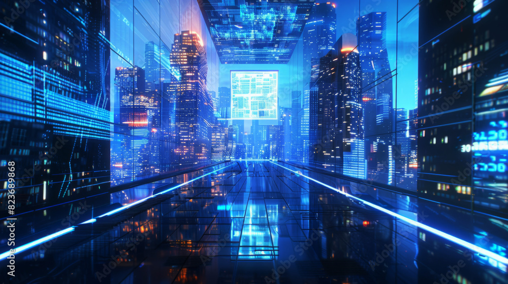 Futuristic Smart City Hologram Displaying Advanced Urban Technology
