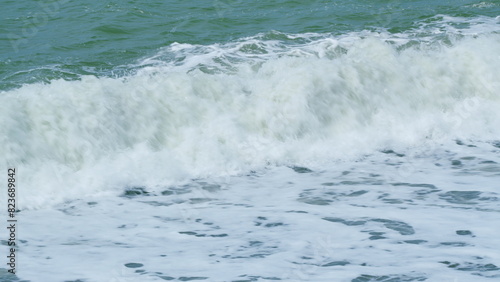 Coastal Seascape Ocean Water With Raging Stormy Sea Waves. Clear Blue Sea Waves Breaking. Real time.