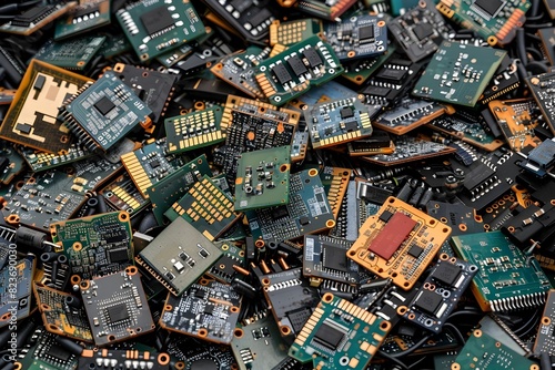 Heap of Discarded Electronic Circuit Boards and Components