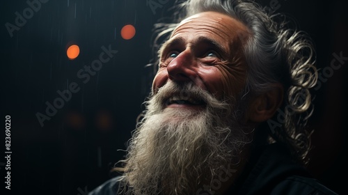 Joyful wise old man, blessed and touched by grace photo