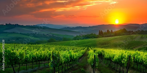 Sunset Over Tuscany Vineyards: Home to Italy's Finest Wines. Concept Travel, Sunset, Tuscany, Vineyards, Wines