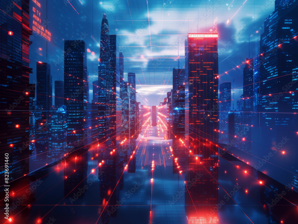 Futuristic Smart City Hologram Displaying Advanced Urban Technology