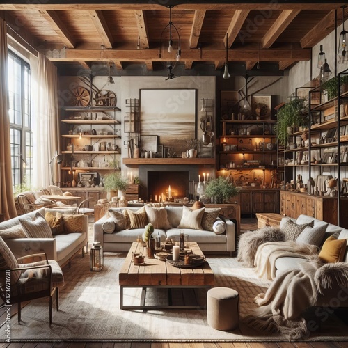 Industrial farmhouse living room with a mix of rustic and indust © Best top images