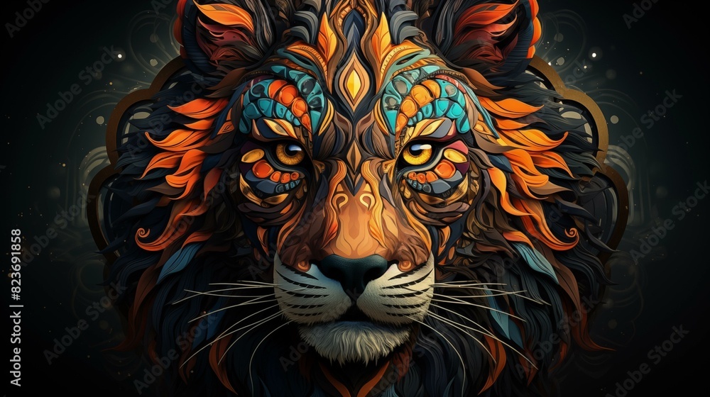 Psychedelic wolf head with symmetrical mandala shapes. Animal Totem Psychedelic wolf head with symmetrical mandala shapes. Animal Totem
